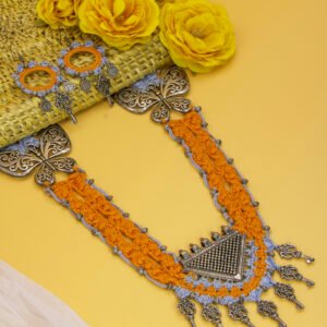 Orange Traditional Crochet Festive Jewelry Set Handmade - Image 5
