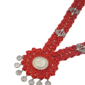 Red Crochet Statement Necklace Set Handmade - Image 2