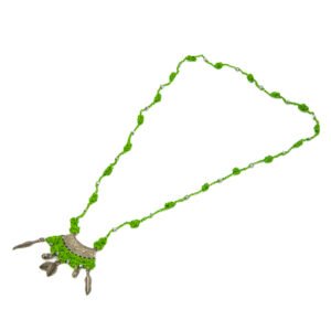 Minimal Green Crochet Necklace Set with Tree Motif and Silver Charms Handmade - Image 4