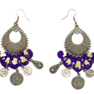 Purple and Yellow Crochet Jewelry Set with Vintage Coin Charms Handmade - Image 3