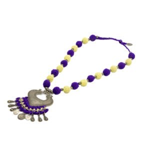 Purple and Yellow Crochet Jewelry Set with Vintage Coin Charms Handmade - Image 5