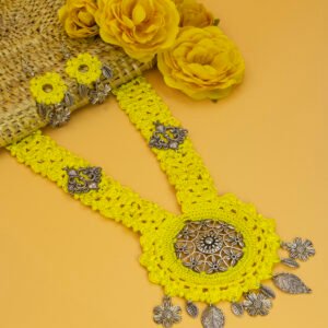 Marigold Yellow Crochet Floral Necklace Set Handmade - Image 5