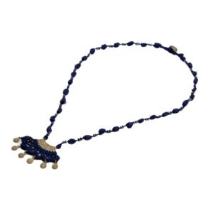 Navy Blue Crochet Necklace Set with Crescent Pendant Handmade - Image 5