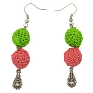 Green & Pink Crochet Necklace Set with Ganesha Pendant Handmade - Image 3