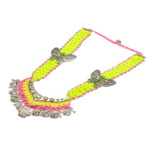 Neon Green & Pink Crochet Necklace Set with Butterfly and Key Charms - Image 5