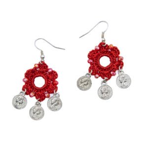 Red Crochet Statement Necklace Set Handmade - Image 3