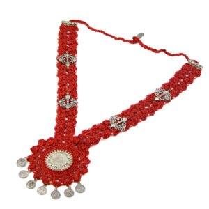 Red Crochet Statement Necklace Set Handmade - Image 5