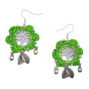 Minimal Green Crochet Necklace Set with Tree Motif and Silver Charms Handmade - Image 3