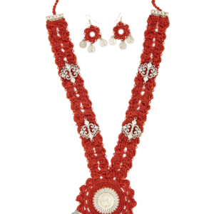 Red Crochet Statement Necklace Set Handmade - Image 1