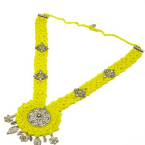 Marigold Yellow Crochet Floral Necklace Set Handmade - Image 4